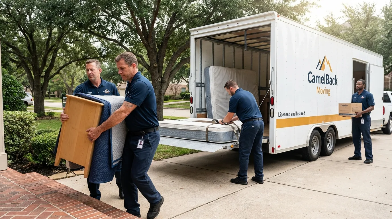 Crew loading residential truck for cross-state move from Norwalk, CT
