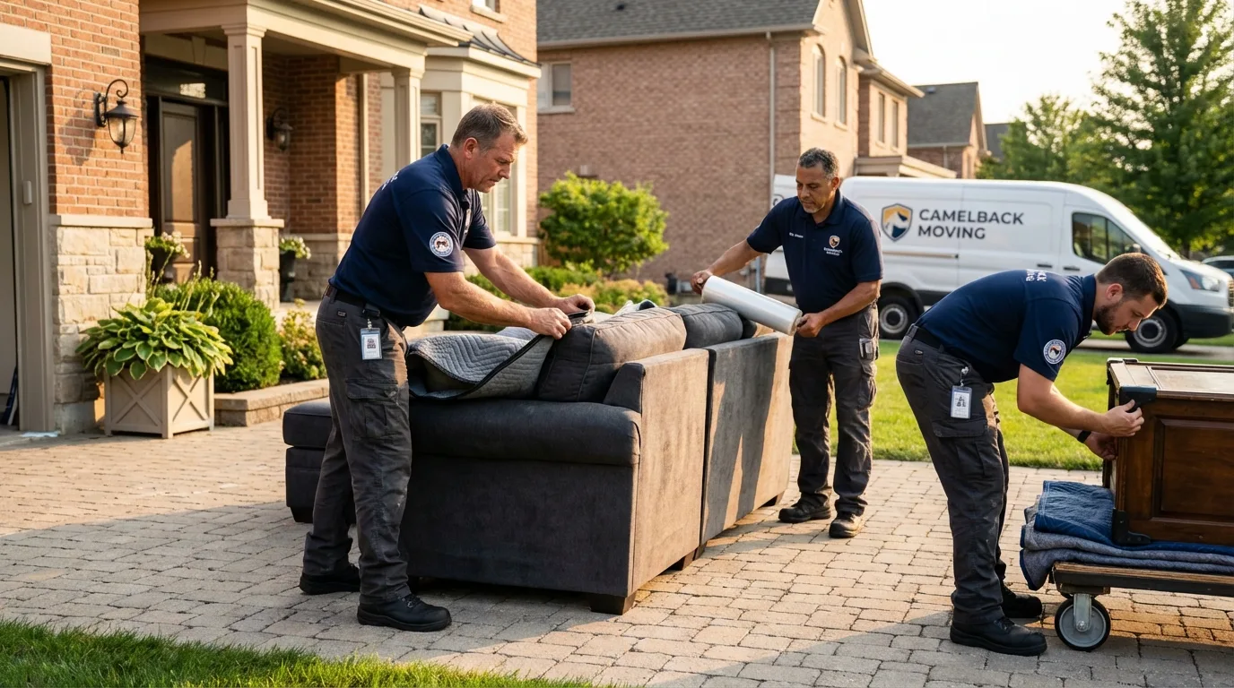 Large estate moving crew wrapping furniture in Norwalk, CT